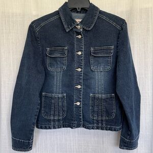 A.M.I Denim Jacket Petite Large Dark Wash Fitted Structured Motorcycle-Style